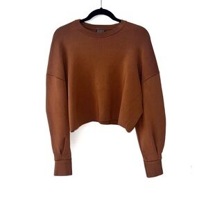HAIGHT Brown Bronze Thick Knit Ribbed Cropped Pullover Sweater